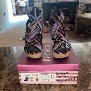 BAMBOO Women's Colorful Strappy Wedges